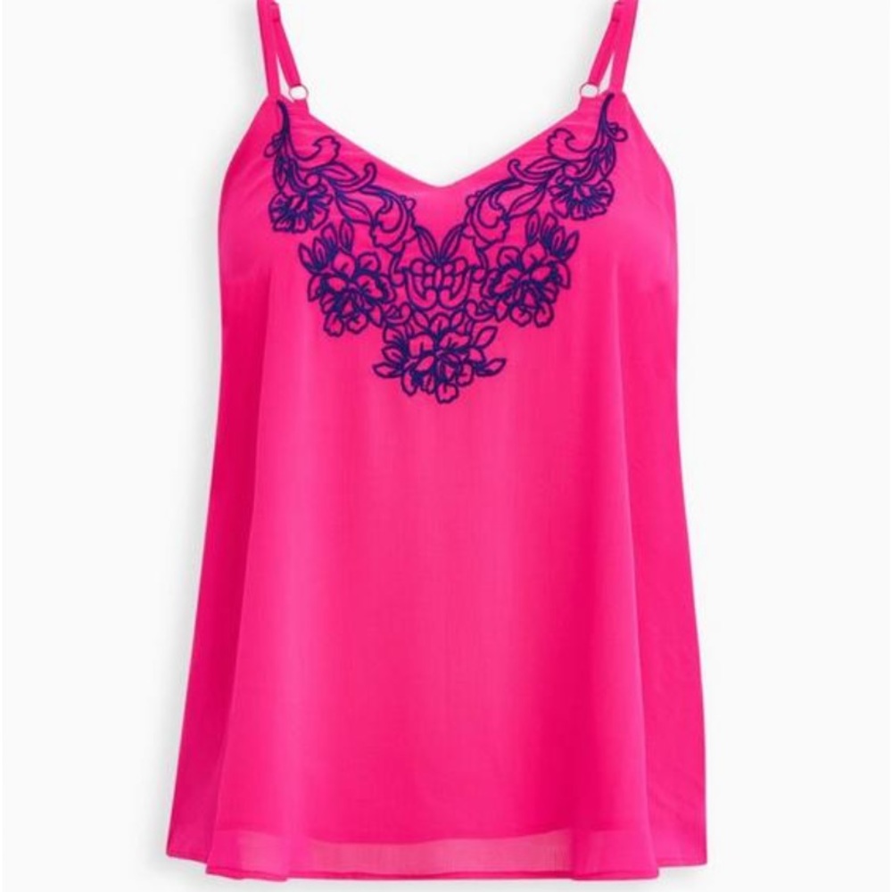 TORRID Hot Pink Sophie Chiffon Embroidered Swing Cami 1X